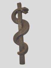 Vintage Wand Skulptur Äskulap - Stab des Gottes der Heilkunde