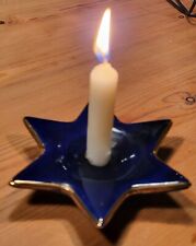 Kerzenhalter Stern, Kobalt blau mit Goldrand, ca. 11cm Durchmesser, 1960er Jahre