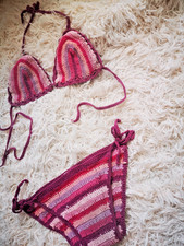 Strick Bikini BADEANZUG Schwimmanzug XS 34 Hippie Boho Ethno  Swimmwear Strand