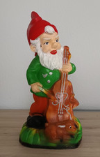 Schöner alter Gartenzwerg mit Kontrabass 42cm