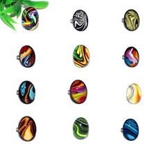 ABSTRAKT Ring +++ AUSWAHL +++ Fingerring oval silber verstellbar Glascabochon 