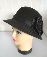Damen Hut Damenhut sportlich elegant große Blüte Anthrazit Gr.57  NEU