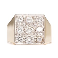 Ring 585er Gold 14K  mit 9 Diamanten Brillanten quadratisch modern Größe 55