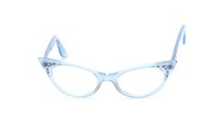 Vintage Brille 50er Jahre mit Strassdekor matt Blau Schmetterling   D12