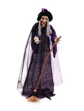 EUROPALMS Halloween Hexe, animiert - Stehende Figur: Hexe mit Besen