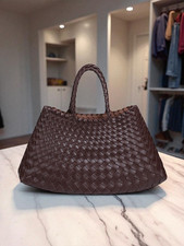 Vintage Stil Damen-Handtasche, Gewebtes Kunstleder In Braun Mit Beutel