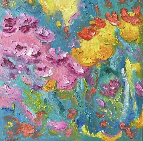 ölbild gemälde bunt - gemälde, flora