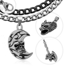 Panzerkette Herren Edelstahl Anhänger Totenkopf Biker Gothic Wolf Axt Massiv Set