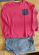 Herren Pyjama 2-Teilig Langarm Grau Rot Baumwolle Gr. XL  NEU