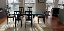 DESIGN AUSZIEBARER GLAS ESSTISCH mit 6 Stühlen + 6 Hussen 