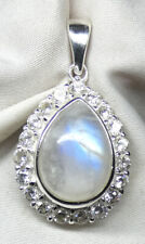 Mondstein Bergkristall Anhänger 925 blauer Cabochon,  prunkvolles Design NEU 