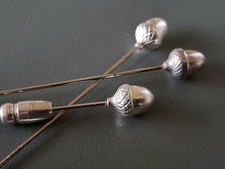 3 x lange alte Trachtennadel Antikschmuck Eichel Silber/ Versilbert Tracht 7,5cm