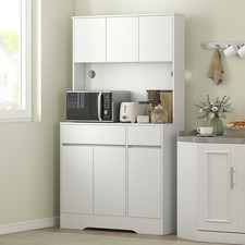 HOMCOM Küchenschrank Buffetschrank mit Arbeitsplatte, 6 Türen, Kabellöchern Weiß