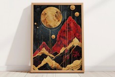 Gold Mond rote Berge Fine Art