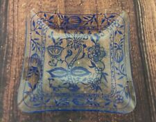 DDR Glasschale Schale  Gebäckteller viereckig dünnes Glas Zwiebelmuster 