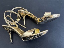 Spaziomoda Bologna Damen Sandalette Highheels gold mit Strass Riemchen Gr 37