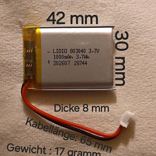 Lipo akku 803040 v - 3,7, 1000