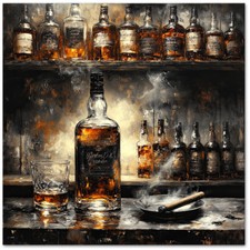 Leinwand Bild Whiskey Zigarre