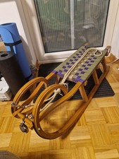 Schlitten / Bockschlitten / Hörnerschlitten a. m. Eiche  111cm + Seil + Glocke