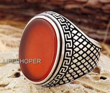 Rot Achat Ring, Hand Graviert