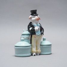 Porzellan Menage Schwein im Frack u. Zylinder Pfeffer Salz Senf um 1910 1.30MIN
