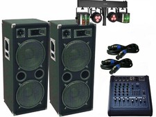 PA Komplett Set 12 Powermixer Anlage LED Licht 3Wege USB Musikanlage 3000Watt