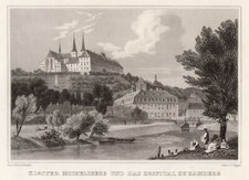 Bamberg Kloster Michelsberg Original Stahlstich Poppel 1846