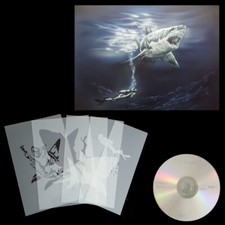 Airbrush Schablonen Schablone Stencil Hai mit Taucher  0362 und Anleitungs CD