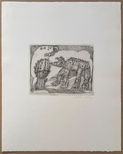 Koyote und Kaktus, Radierung, 1973, Künstler unbekannt, handsigniert und datiert