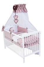 Babybett J mit 10tlg Komplett-Set Bettwäsche Matratze Nestchen Mond braun Neu