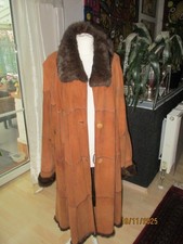 Damen Echt Veloursleder-Mantel Pelzmantel 44/46 mit Pelz gefüttert, sehr leicht