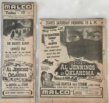 Two 1951 newspaper ads for