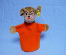 Steiff Handpuppe Hund 6464/27 mit Knopf im Ohr und Fahne original