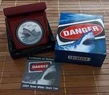 Tuvalu 2007 GREAT WHITE SHARK 999 SILBER 1 Oz PP Deadly & Dangerous Weißer Hai