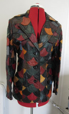 Vintage Retro Fishscale/Patchwork mehrfarbige Lederjacke UK 12 Hippie Boho