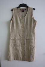 Kleid Leinen 40 beige ohne Ärmel Sommerkleid kurz ärmellos Safari durchgeknöpft