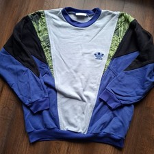 Adidas Vintage Retro Sweatshirt Gr.7 / L 90er Weiß Blau Oversize