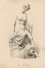 Melancholie Frauenakt Weibliche Allegorie Stahlstich 19 Jh