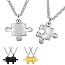 2 Ketten mit Puzzle Anhänger Freundschaftskette Partnerkette silber schwarz gold
