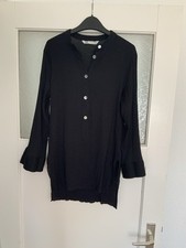 Zara Bluse Hemd schwarz Größe M Crincle Perlmuttknöpfe