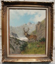 B e r g e r, Georg; Rotwild im Hochgebirge; Jagdgemälde; Jagdmaler; Tiermaler