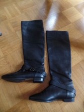 Joop Overknees Stiefel Leder Echtleder schwarz Schnalle Gr. 38 * FAST NEU