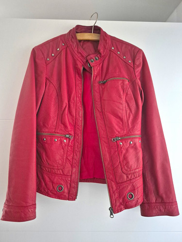 Damen bikerjacke leder rot - b&c,
