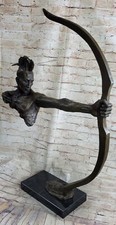 32 " 100% Pure Bronze Indianer Kopf Büste Mit Arm Jagd Bow Statue Europäische Nr