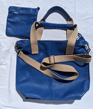 Damen Umhänge Schultertasche, Leder, royalblau, mit kleinem Täschchen, gebraucht