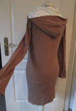 sweatkleid kapuzenkleid langarm braun mokka weiß L 40-42-44 baumwolle viskose