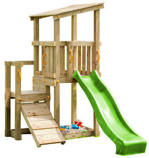Spielturm CASCADE Rutsche Kletterrampe Spielhaus Holz Kletterturm Stelzenhaus