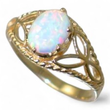 Created White Opal, 10KY oder 14KY Gold Damenring, R137