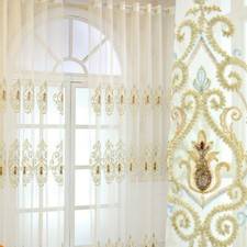 Ösen Bestickt Voile Vorhang Wandbehang Fenster Panel Durchsichtig Blumen Luxus