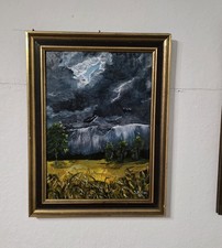 Wolken,Gewitter, Acryl,Bild ,Malerei Kunst UNIKAT HANDGEMALT,Antiker RAHMEN,Gold